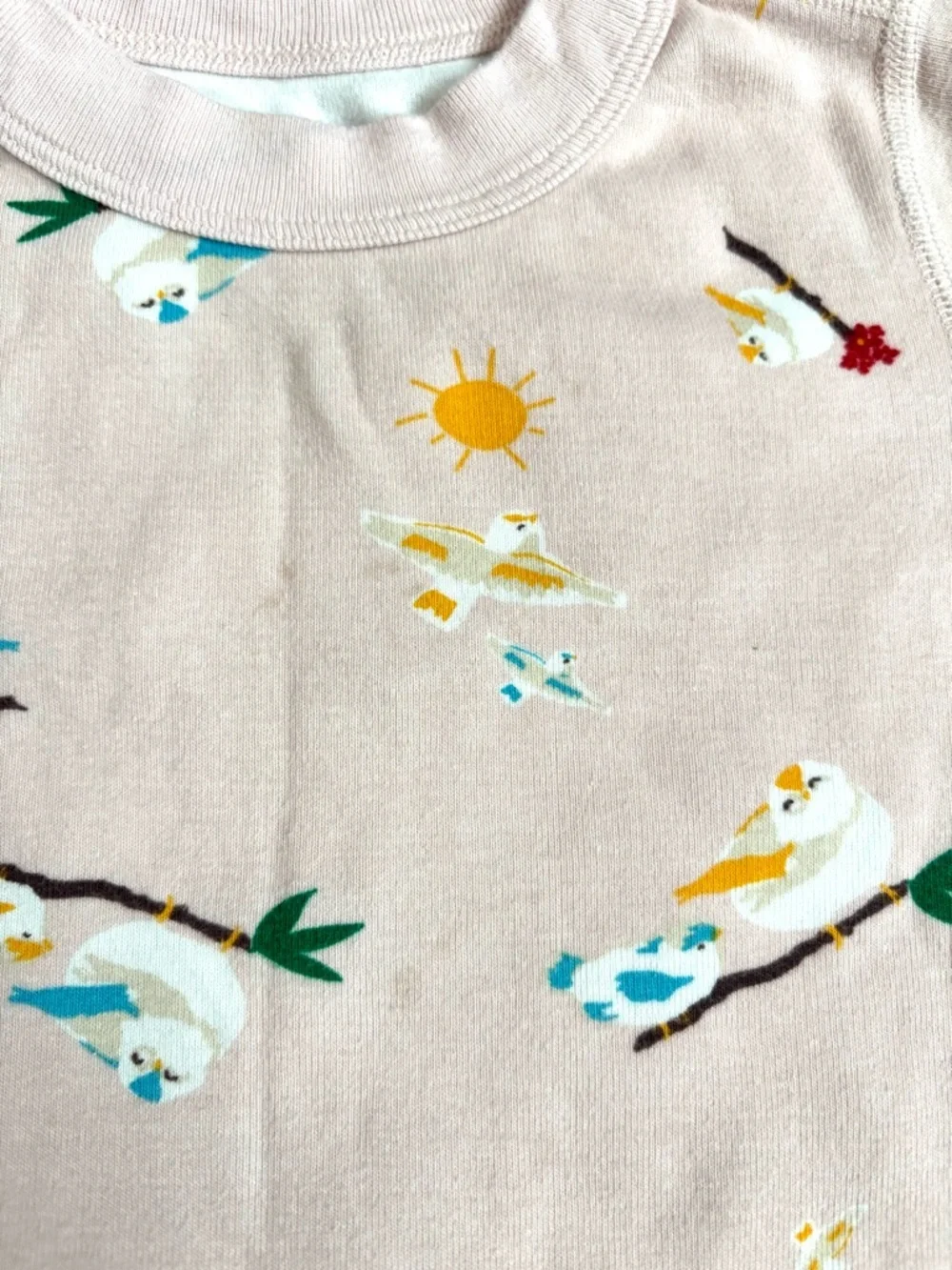 Hanna Andersson Girls Light Pink Bird & Sun AOP Organic Cotton Pajama Set